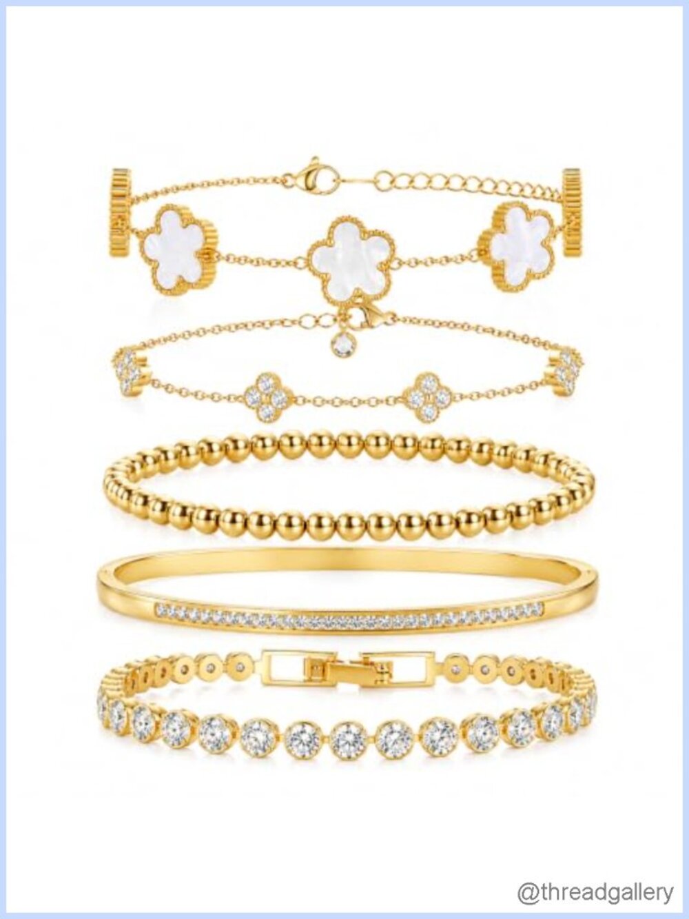 18K Gold Plated Clover Bracelet Set Women Four Leaf Lucky Stackable Adjustable